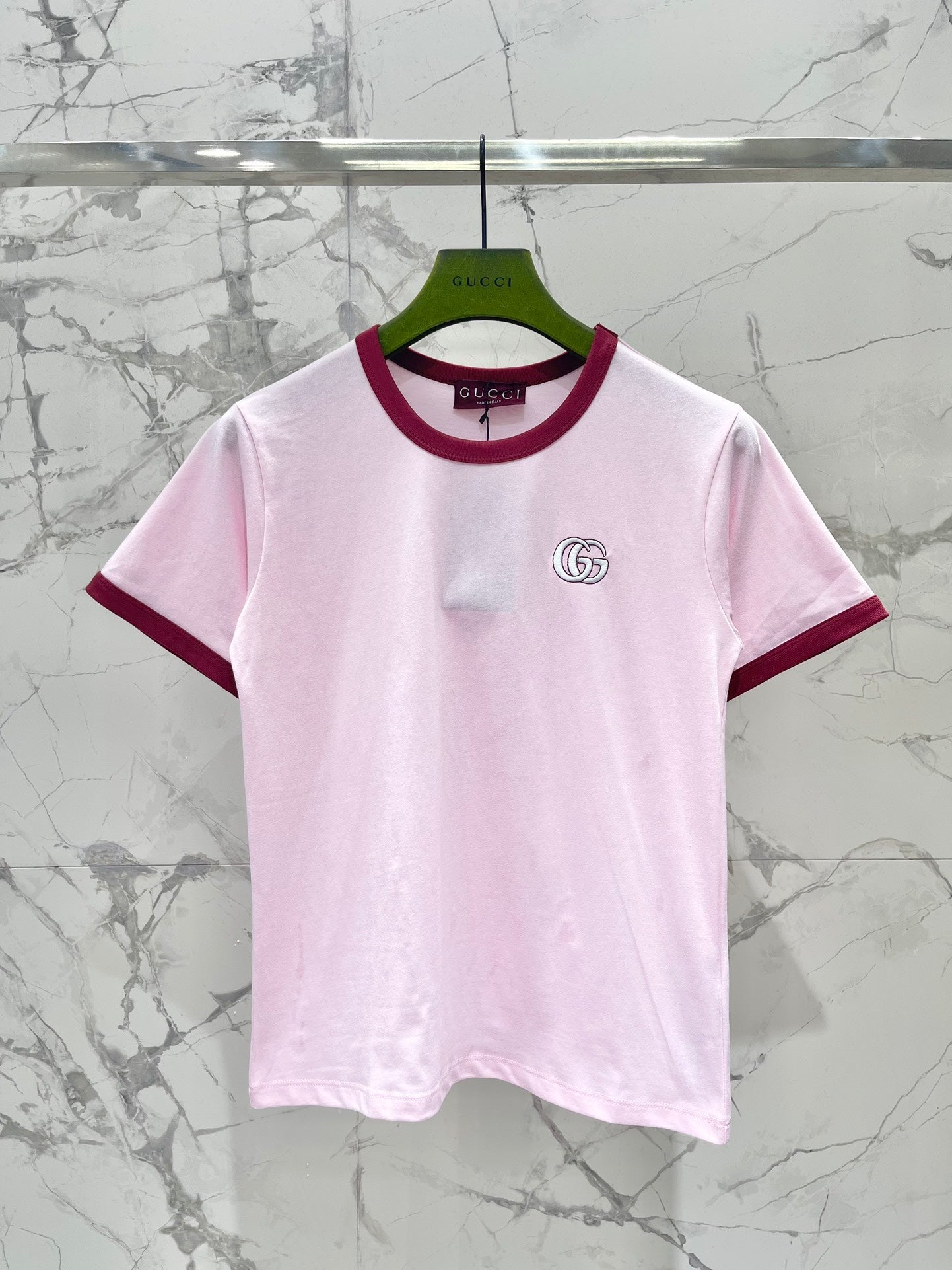 Gucci Embroidered Short Sleeves T-shirt Pink Cotton