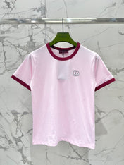Gucci Embroidered Short Sleeves T-shirt Pink Cotton