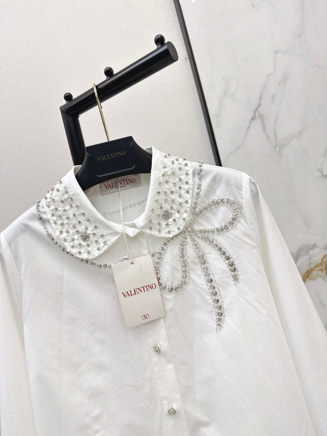 VALENTINO 26S PETER PAN COLLAR SHIRT WITH BOW STYLE 57