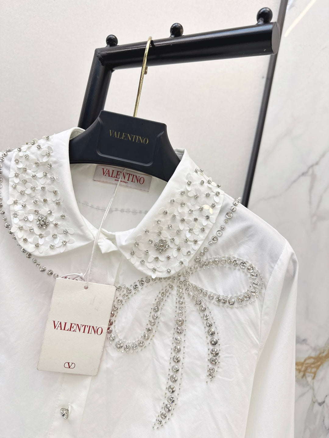 VALENTINO 26S PETER PAN COLLAR SHIRT WITH BOW STYLE 57