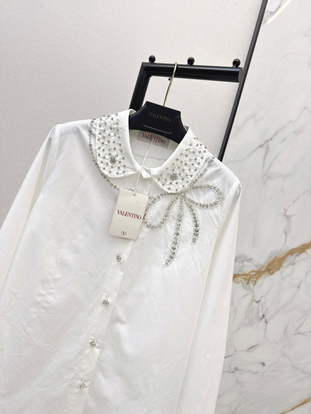 VALENTINO 26S PETER PAN COLLAR SHIRT WITH BOW STYLE 57