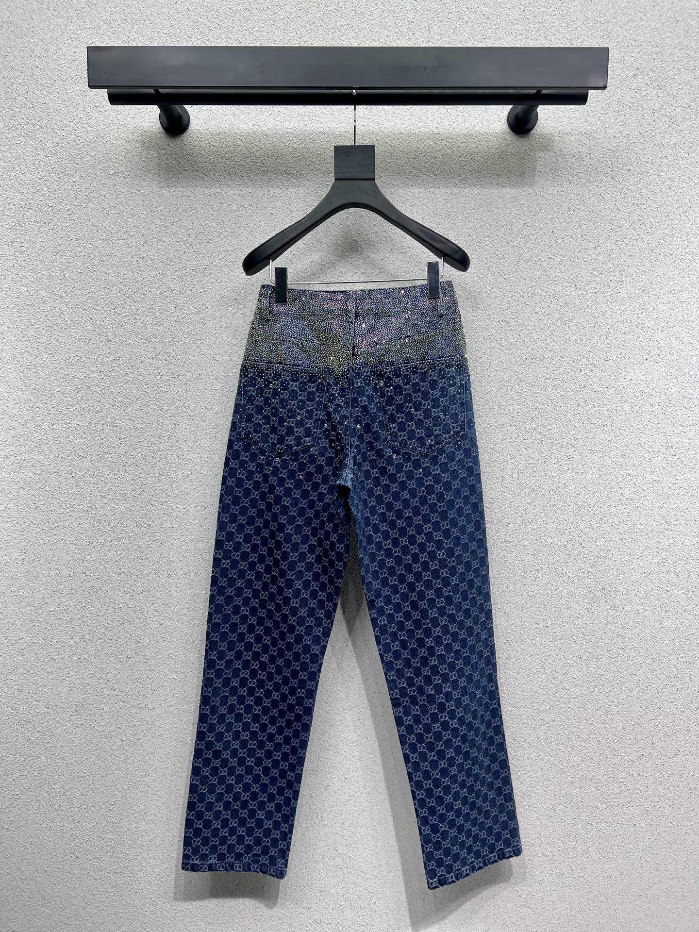 GG Blue Monogram Crystal Embellished Jean