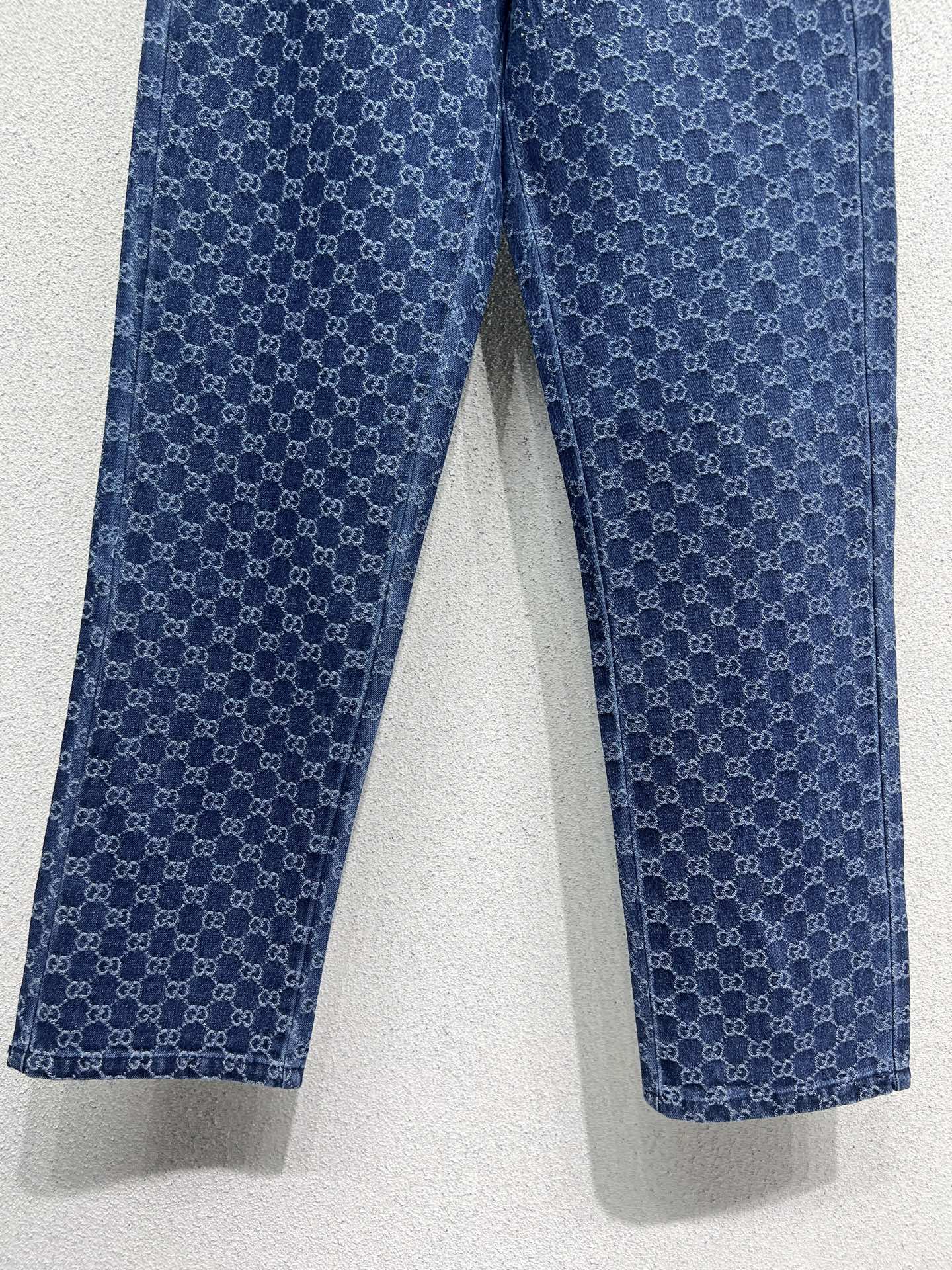GG Blue Monogram Crystal Embellished Jean