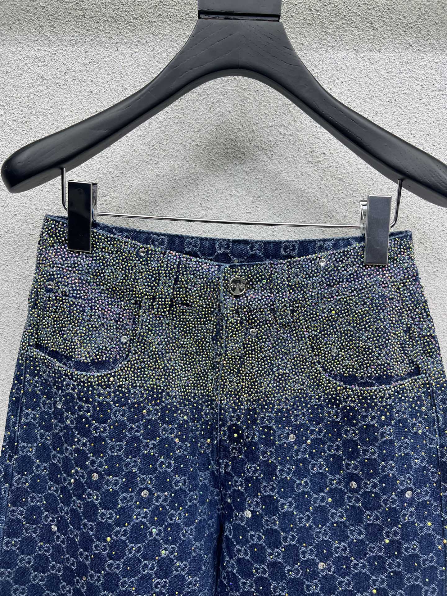 GG Blue Monogram Crystal Embellished Jean