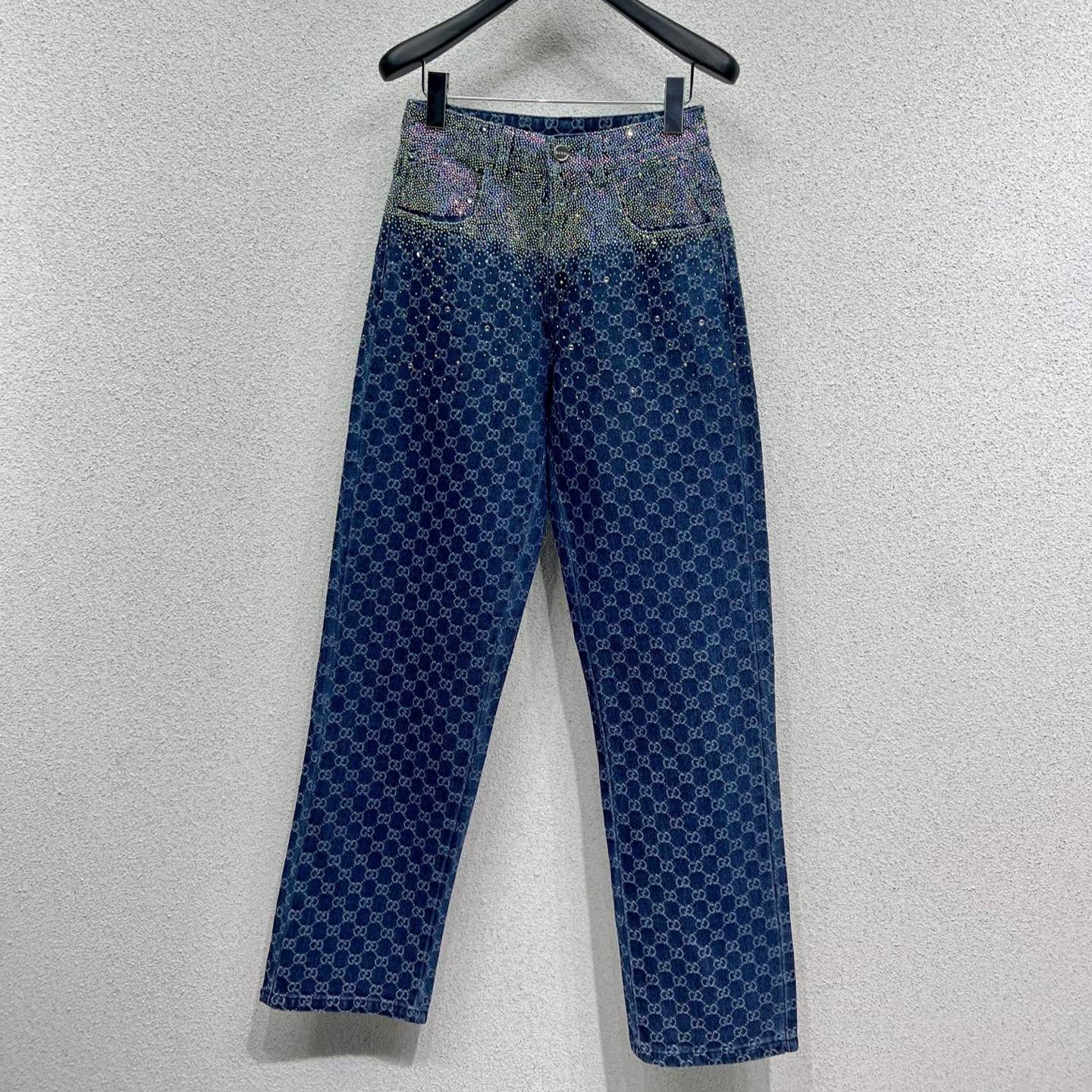 GG Blue Monogram Crystal Embellished Jean